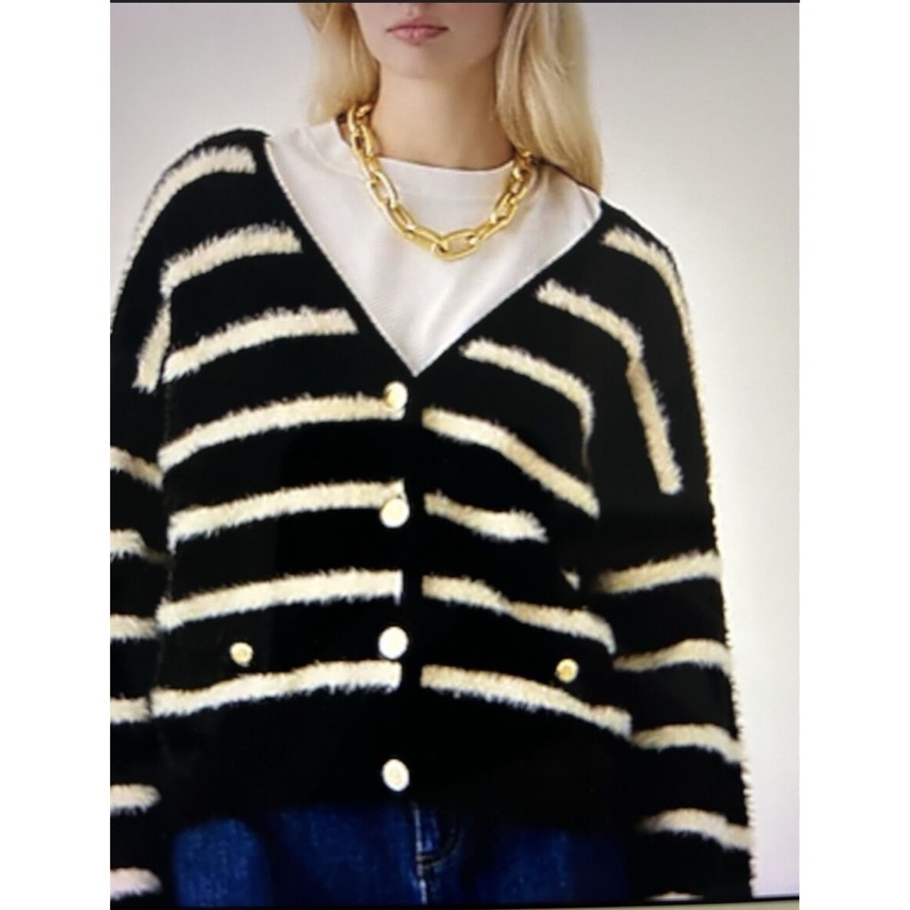 J. Crew Black and Cream Striped Cardigan
